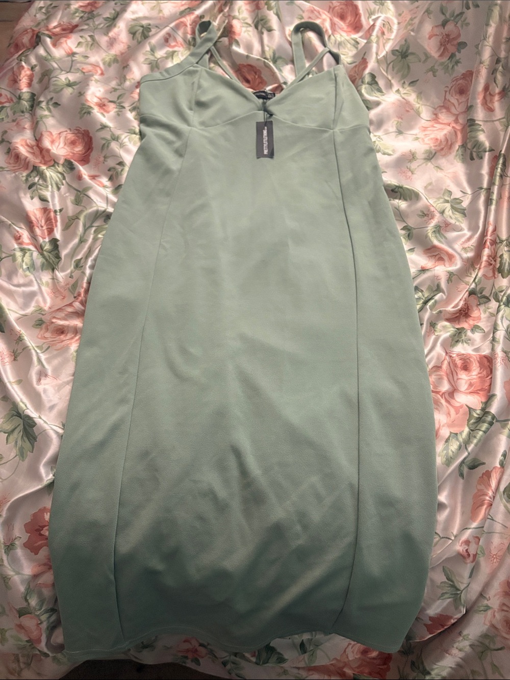 PrettyLittleThing Sage Green Strappy Midi Slip Dress